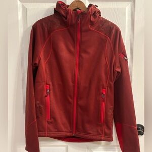 REI Softshell Hooded Jacket Men’s S Rust Red Fleece Lined Running Hiking